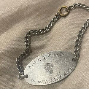 Vintage WWII 9.25 Silver Sweetheart Bracelet with Soldier Engraved Pendant